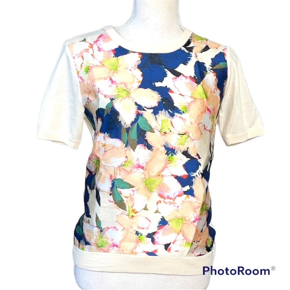 J.Crew Merino wool silk-panel sweater in cove floral - Picture 2 of 6